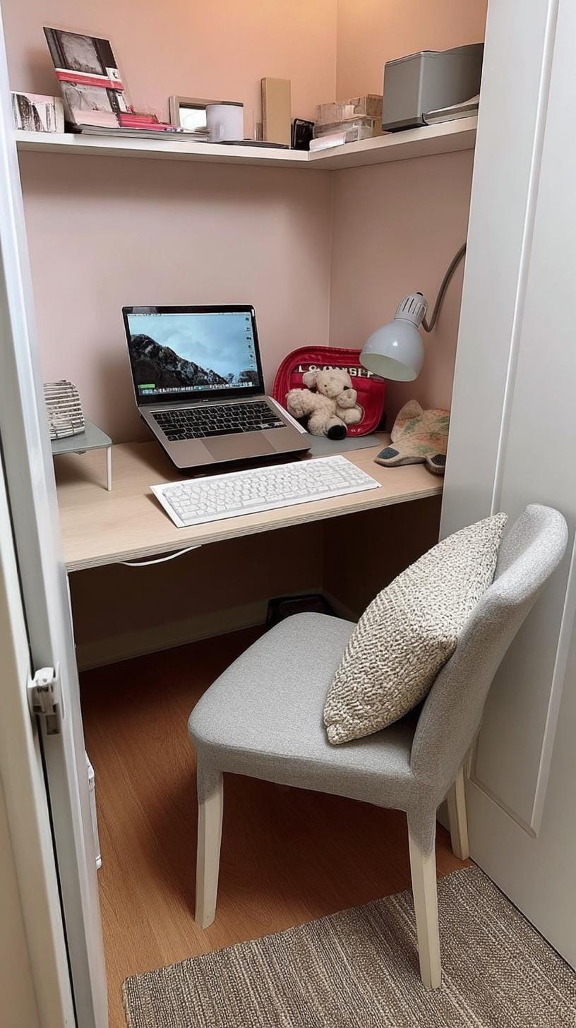 21 clever small office ideas for home and work areas 16 5. Cosy Closet Office with warm lighting and texture-0
