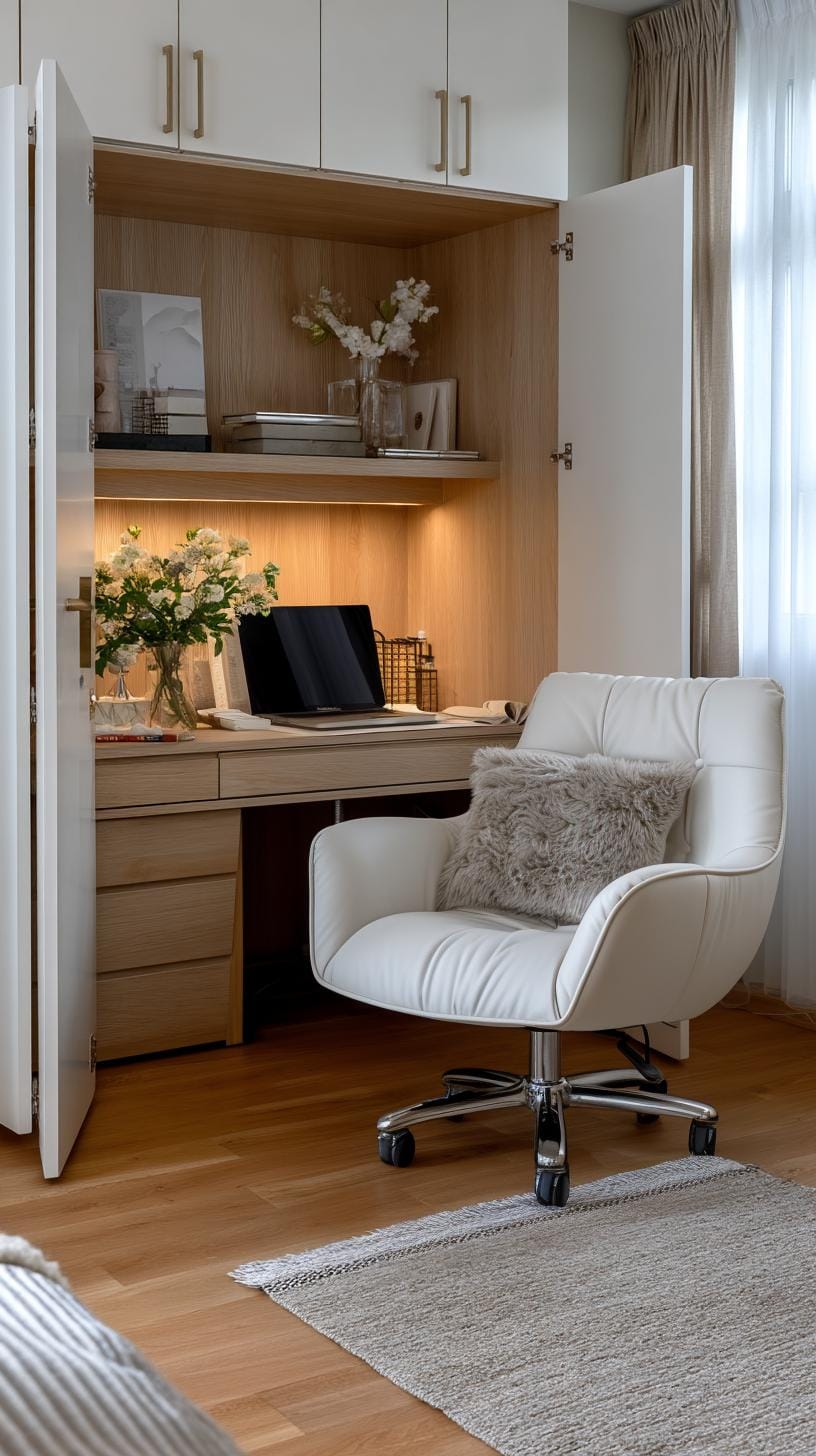 21 clever small office ideas for home and work areas 17 5. Cosy Closet Office with warm lighting and texture-1