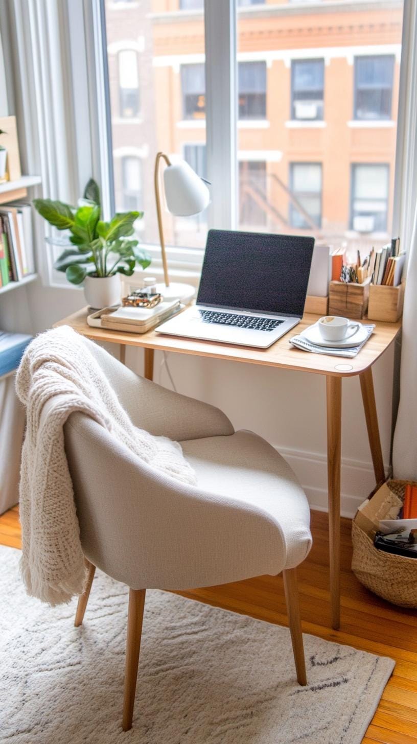 31 Home Office Ideas to Upgrade Your Work From Home Setup 75 27. Cozy nook with plush chair and side table workspace-2