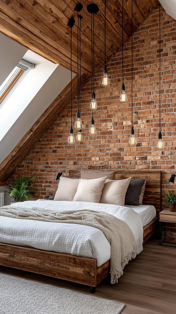 12. Create a rustic atmosphere with exposed brick walls, aged wooden furniture and Edison-glow bulb lighting-1