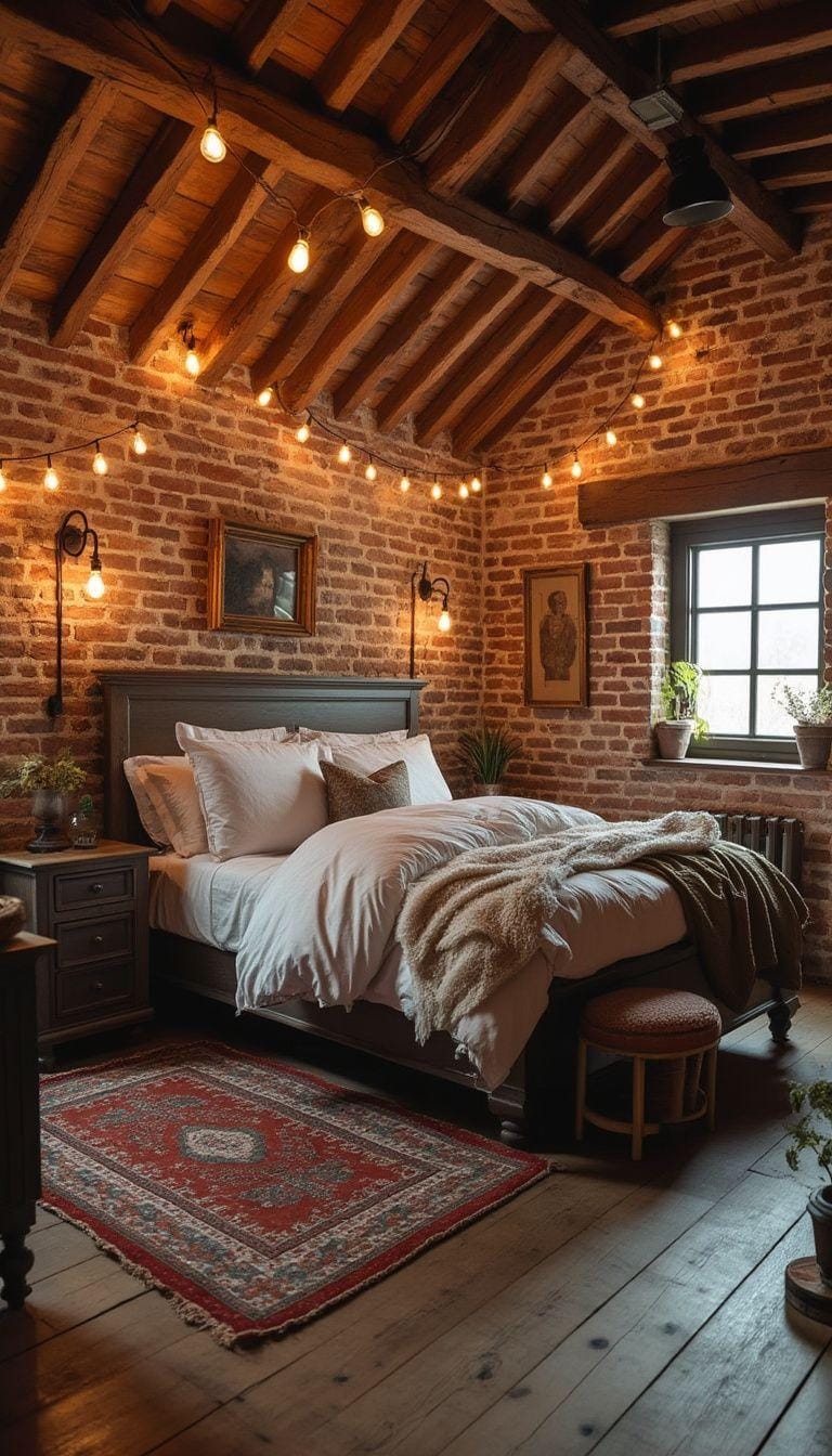 12. Create a rustic atmosphere with exposed brick walls, aged wooden furniture and Edison-glow bulb lighting-2
