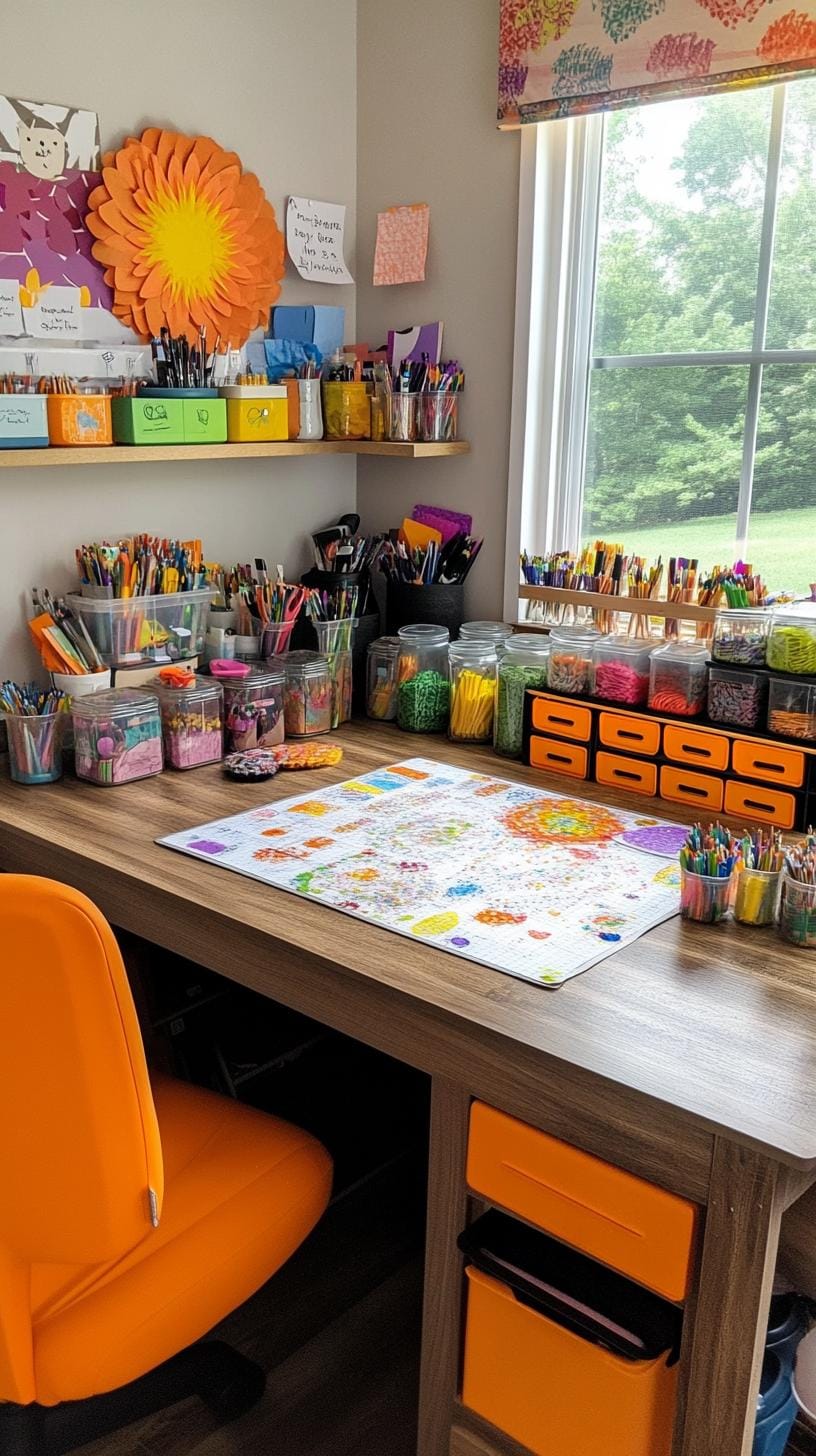 31 Home Office Ideas to Upgrade Your Work From Home Setup 57 20. Crafting workspace with labeled drawers and supplies-0
