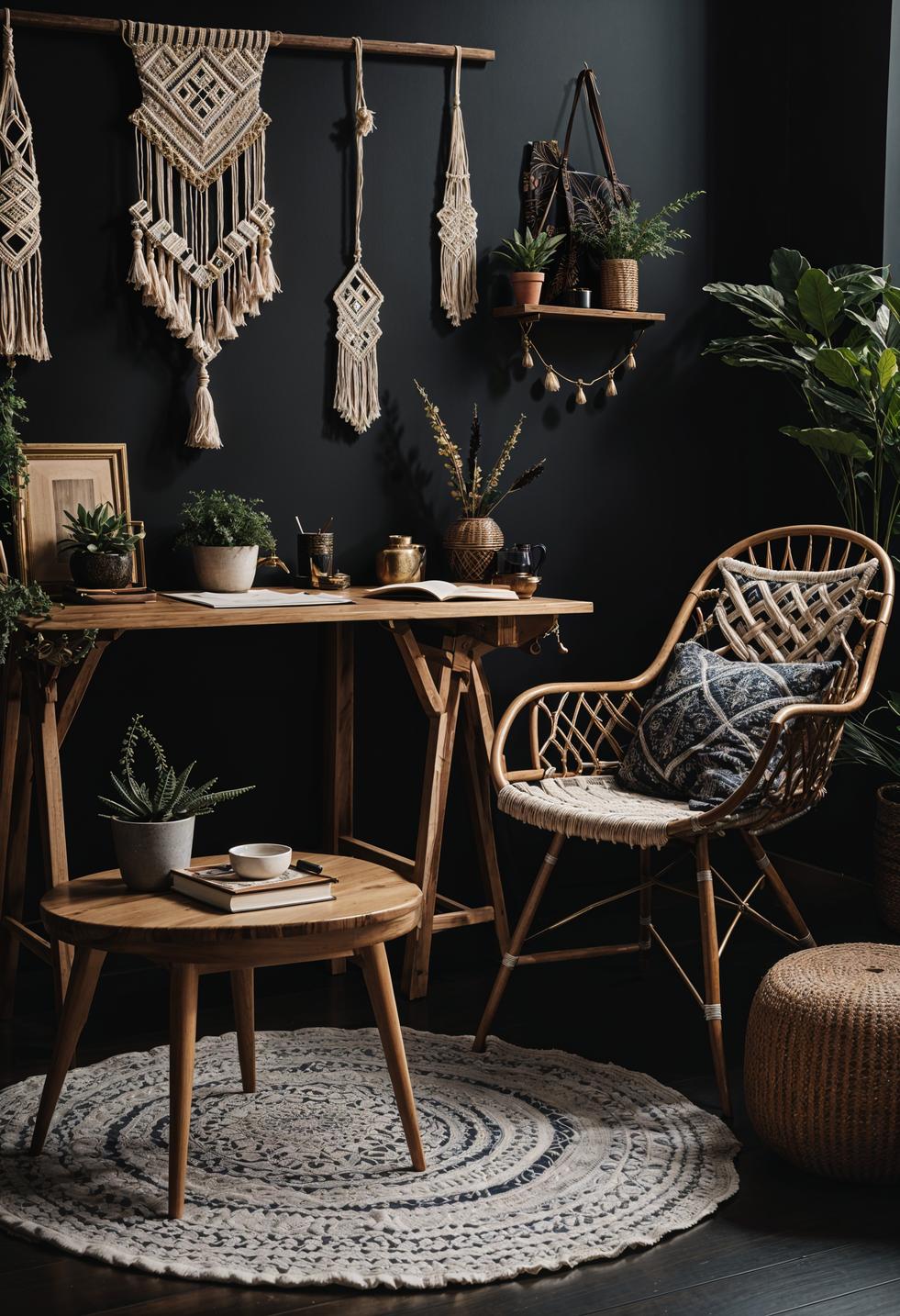 35 Gorgeous Dark Boho Living Room Inspirations 44 26. Crafty Boho Nook-1