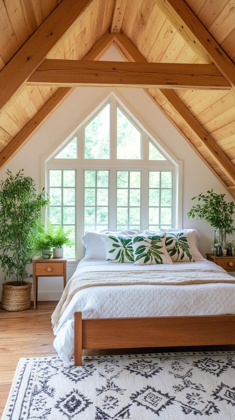 21 sweet attic bedroom ideas that you will love 33 10. Create a retreat with leaf motifs inspired by nature, handmade wooden furniture and earthy tones-1