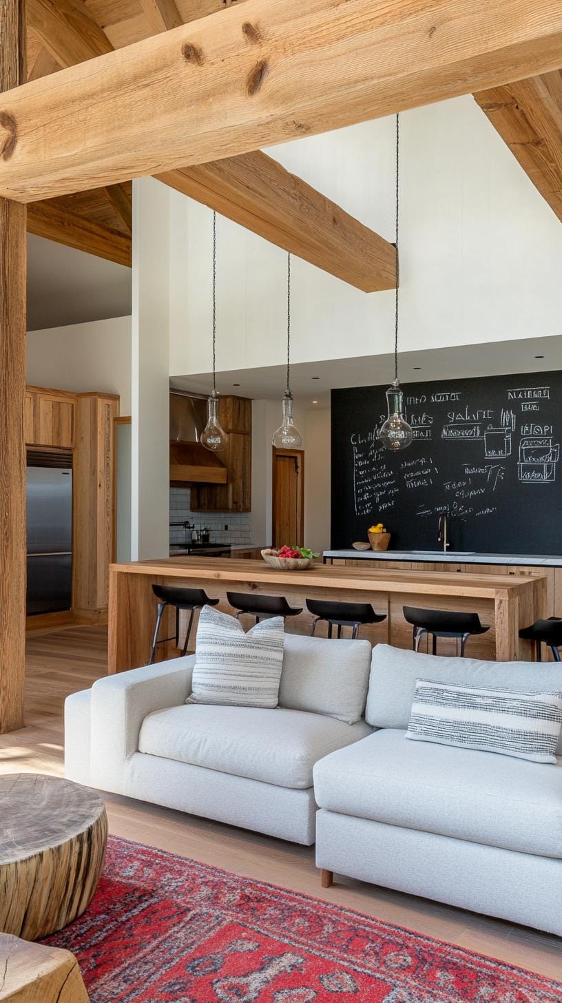 21 Best industrial farmhouse living room ideas to inspire 33 33 11. Create contrasting elements with a fat black blackboard wall against light neutral furniture and raw wood accents-0