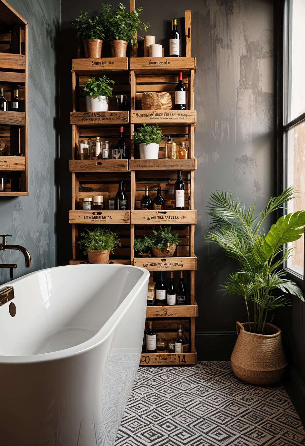 27 Dreamy Boho Bathroom Inspirations for Your Home Makeover 30 17. Creative Bathroom Storage with Wine Crates-1