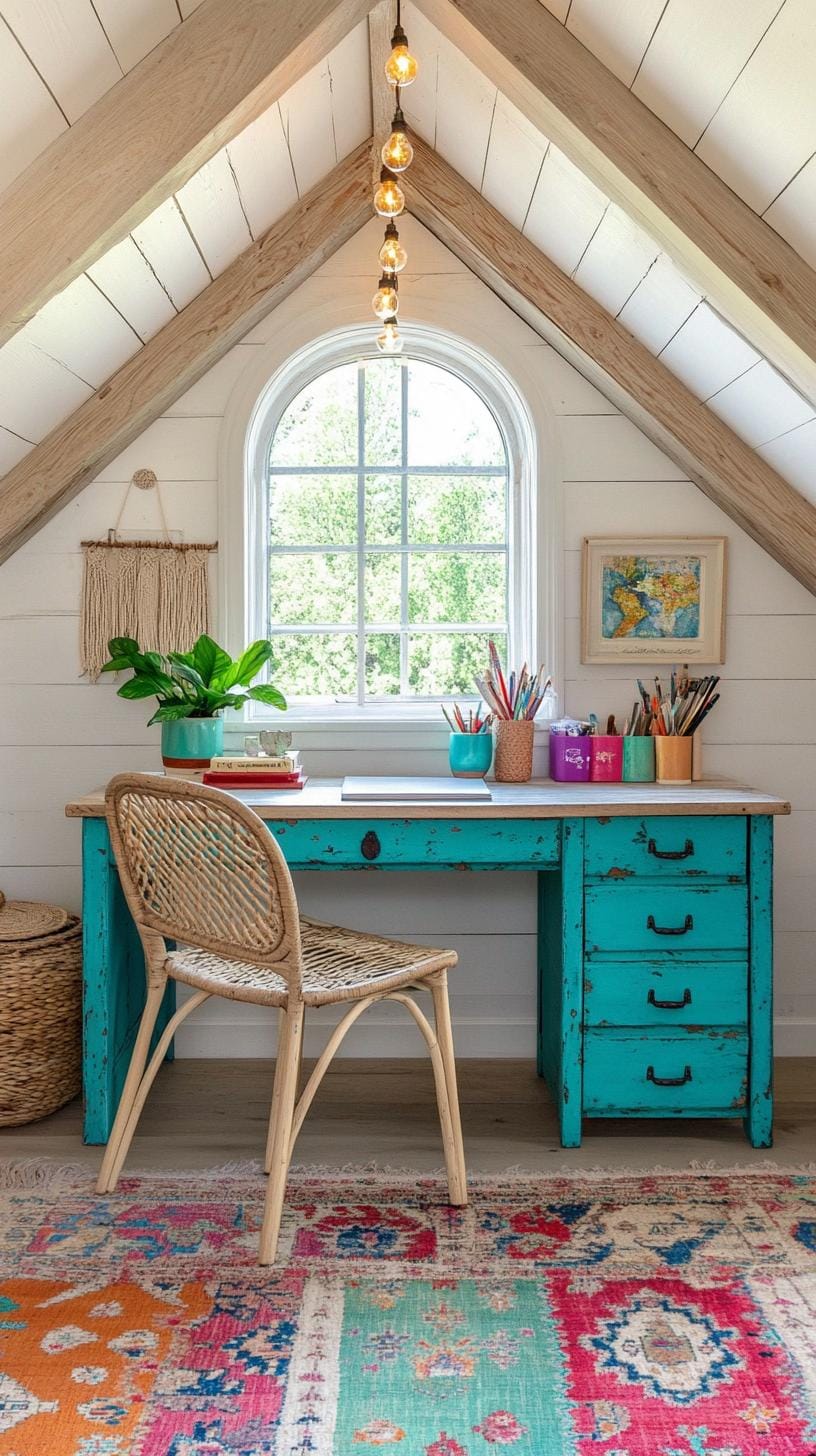 31 Home Office Ideas to Upgrade Your Work From Home Setup 87 31. Creative attic workspace with sloped ceiling charm-1