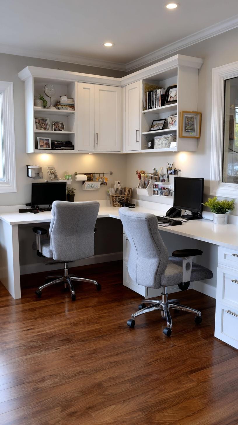 21 clever small office ideas for home and work areas 24 8. Custom Corner Building-Ins for two people WorkSpace-1