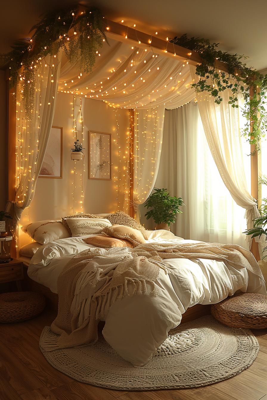 18 Genius Home Bedroom Smoothing Ideas With Small Budget 14 5. DIY bedroom canopy with light 1