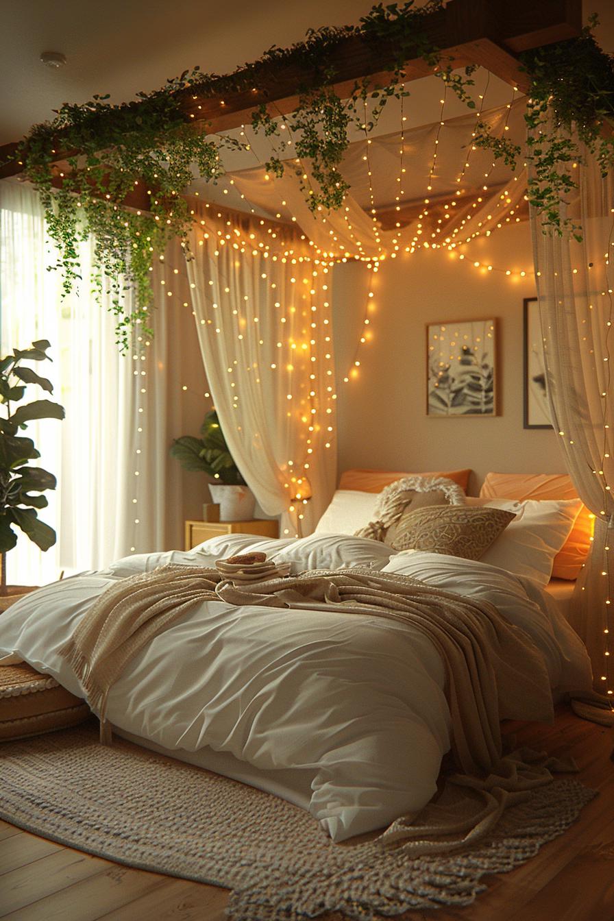 18 Genius Home Bedroom Smoothing Ideas on a Budget 15 5. DIY bedroom canopy with light-2