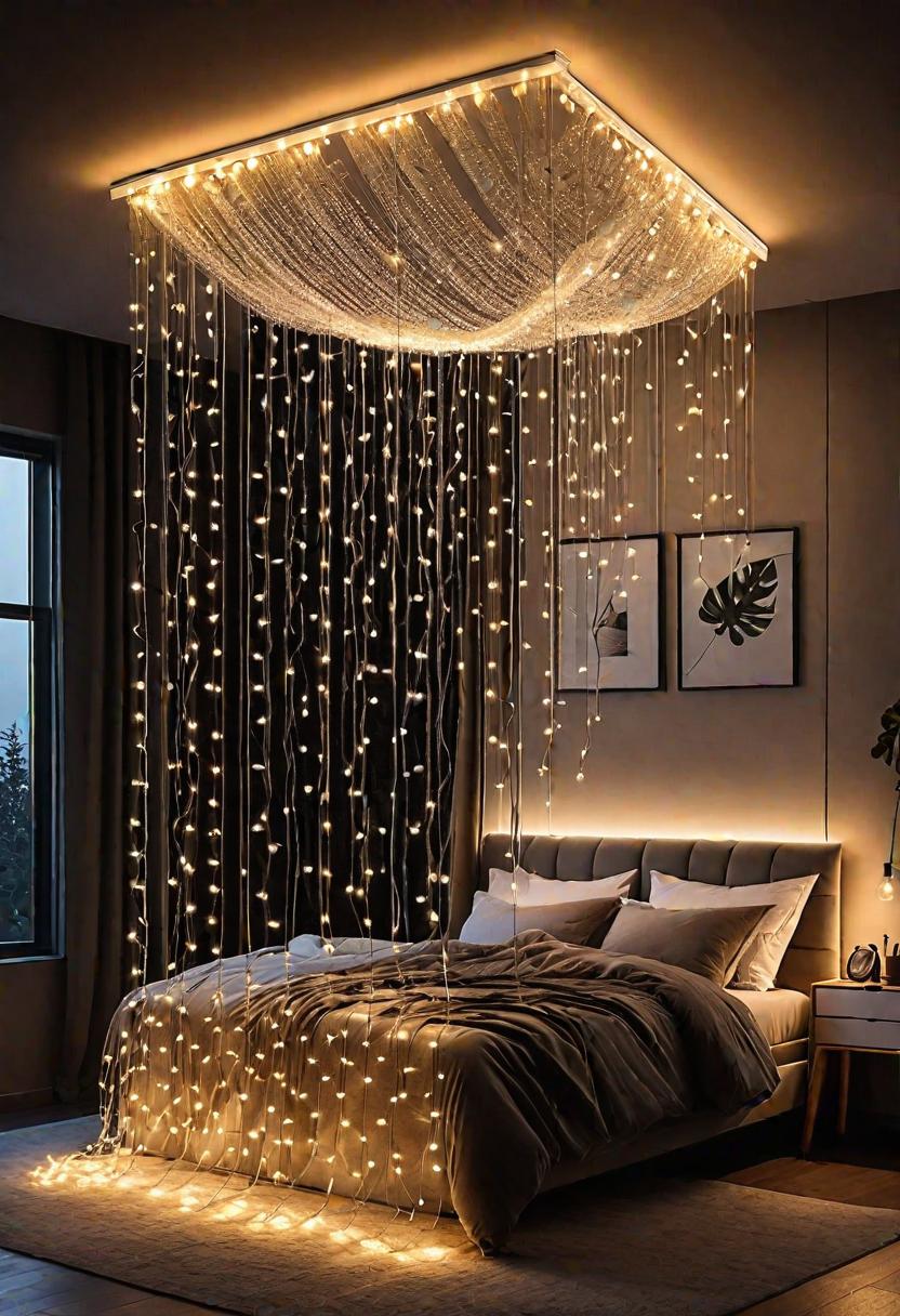 Glow Up Your Bedroom: 33 Chic and Cozy LED Aesthetic Ideas 33 30. DIY Cascading Light Chandelier-0