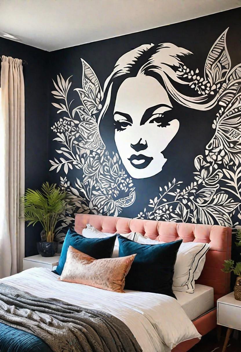 35 Stunning Bedroom Accent Walls for a Cozy Makeover 39 19. DIY Stencil Mural Idea-1