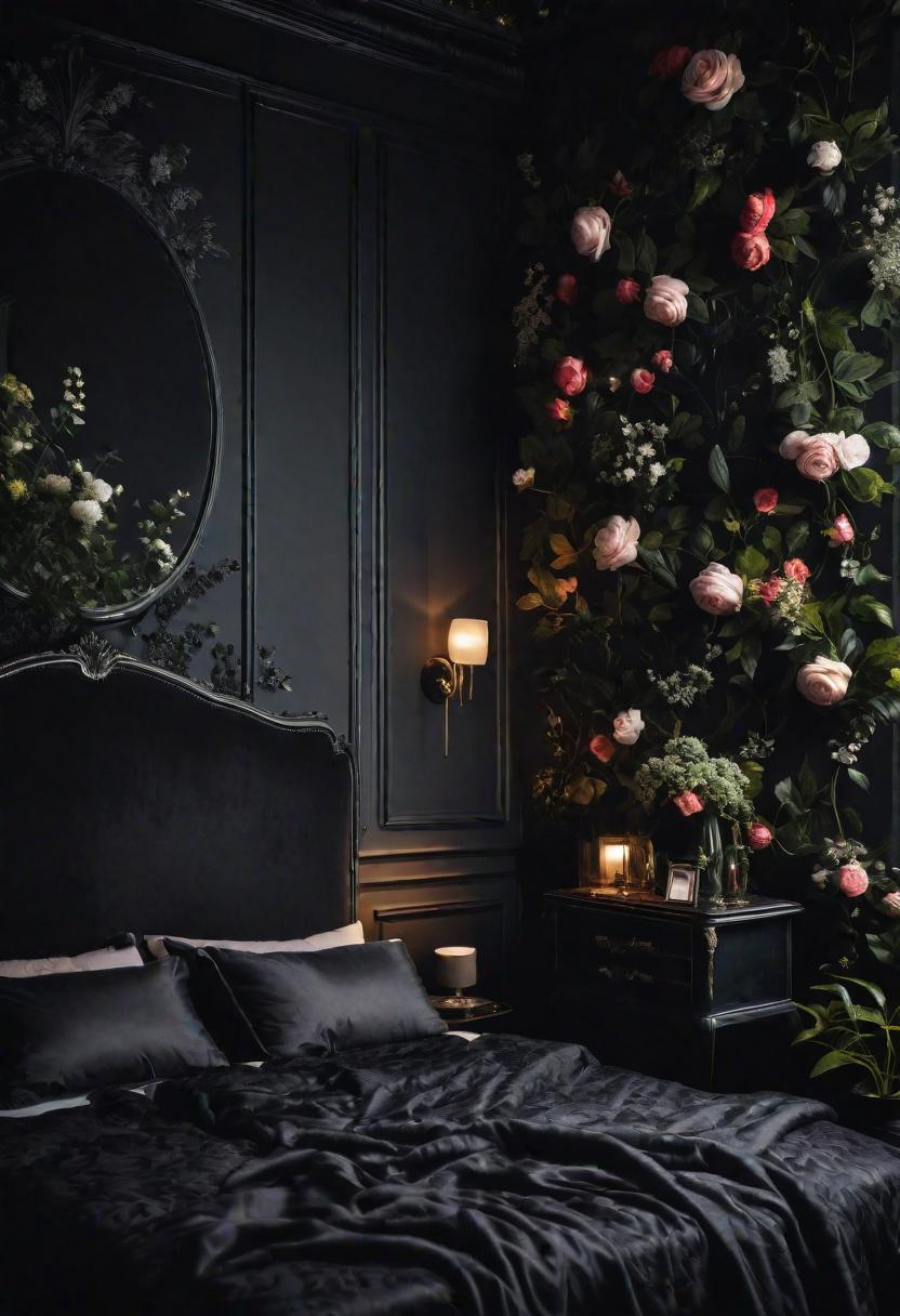 18 brave black bedroom ideas: hug elegance 8 6. Dark botanical wallpaper: midnight garden-0