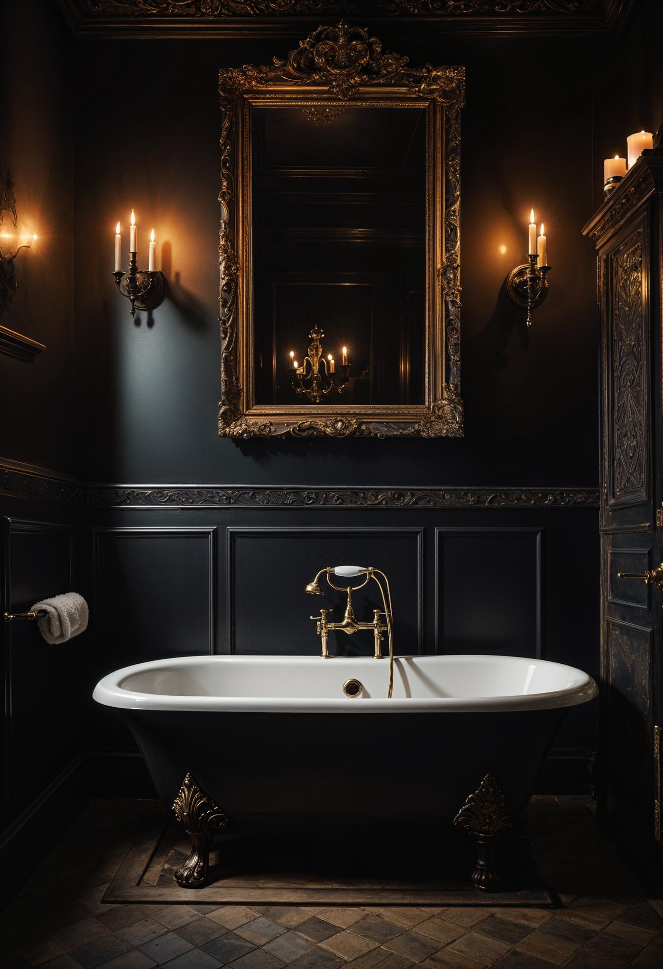 22 stimmungsvolle Badezimmerdesigns, um Ihren Umbau 3 zu inspirieren 3 1. Dark Gothic Badezimmer Escape-0