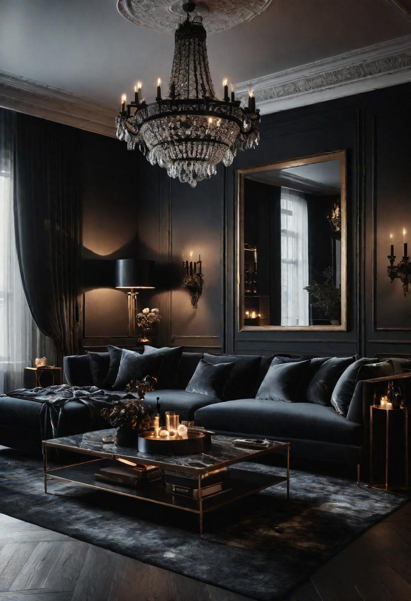 43 Modern Living Room Inspirations: Chic, Spacious, and Vibrant 39 37. Dark Gothic Modern Living Room-0