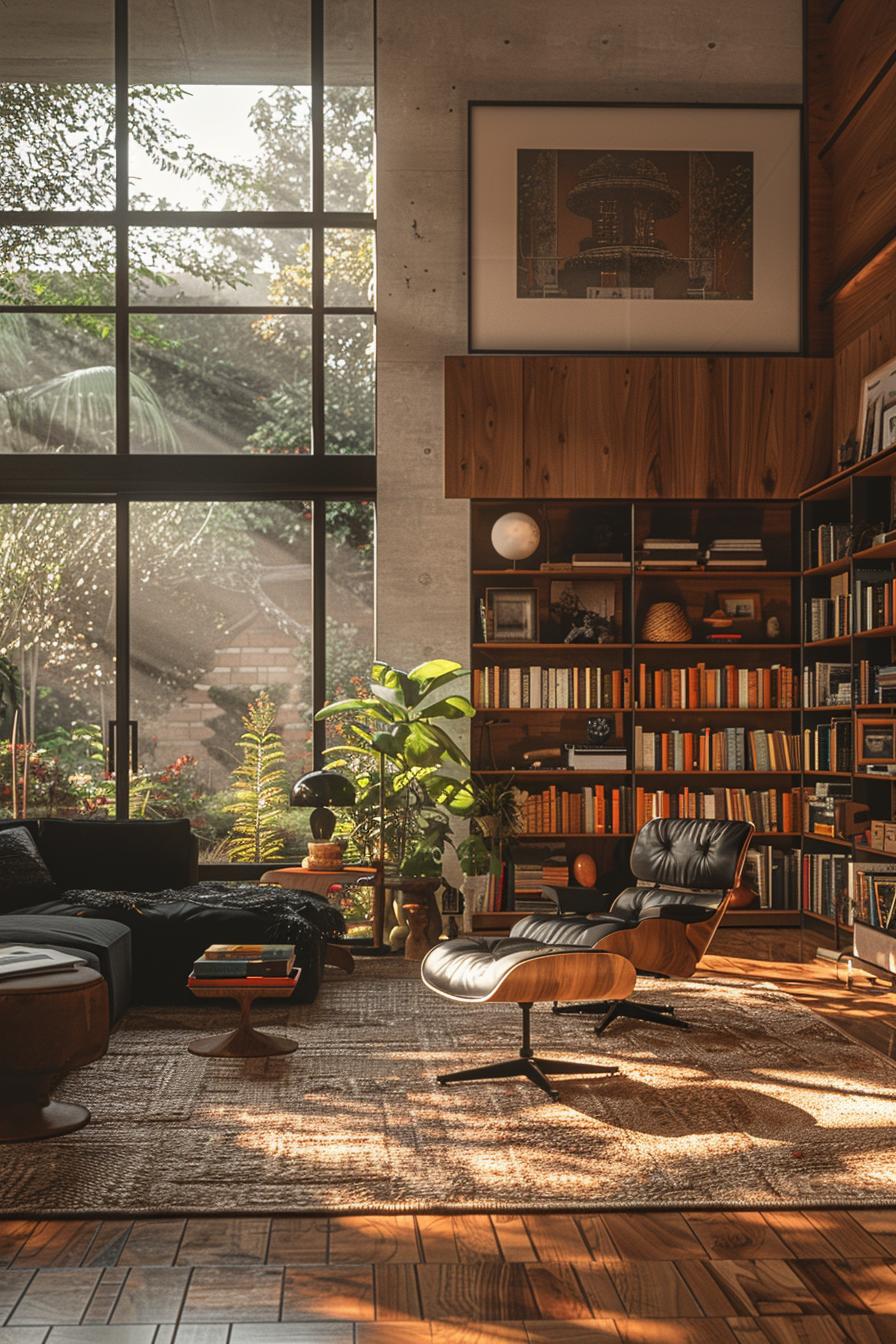 15 Best moody mid -century modern living room ideas 33 10. Dark Walnut mood lighting display-2