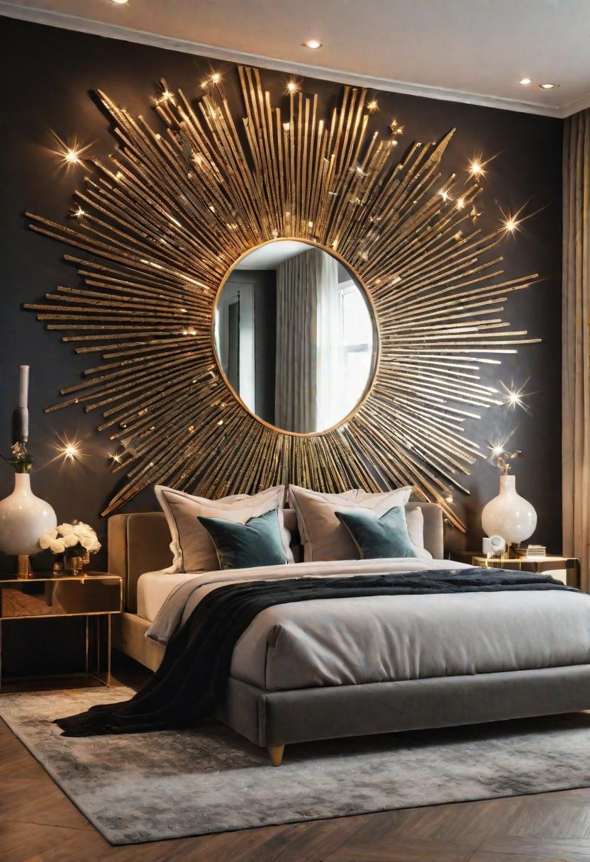 35 Stunning Bedroom Accent Walls for a Cozy Makeover 50 25. Dazzling Starburst Mirror Collage-0