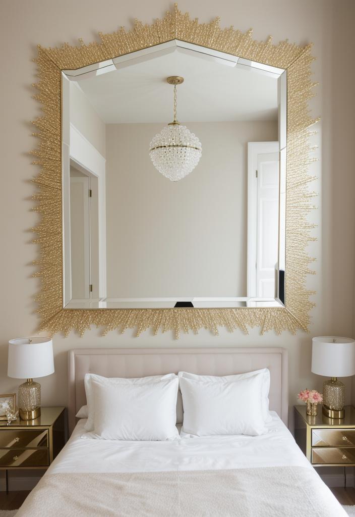 35 Stunning Bedroom Accent Walls for a Cozy Makeover 51 25. Dazzling Starburst Mirror Collage-1