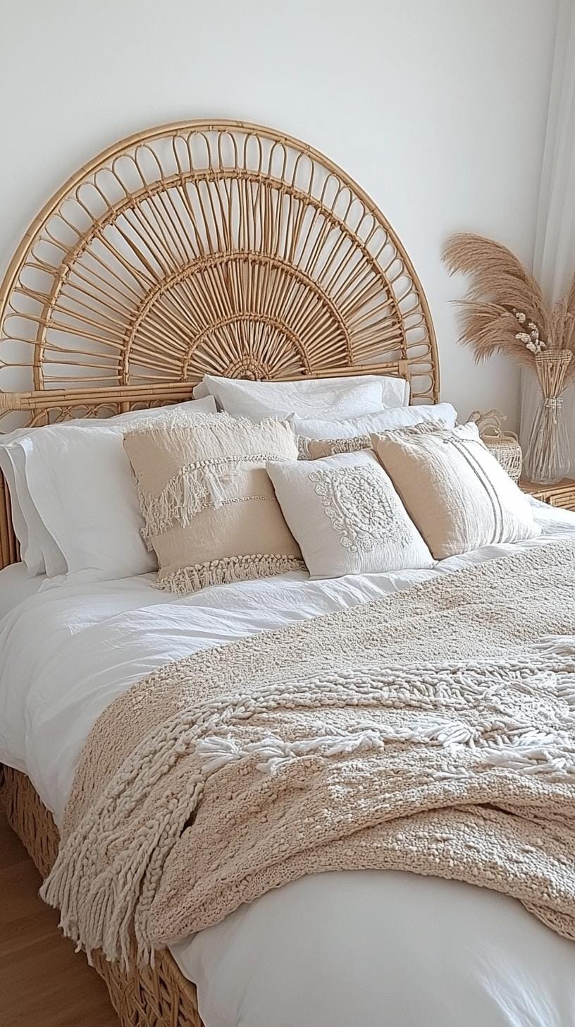 23 Modern Boho bedroom ideas that you will love immediately 51 17. Decorative willow head parts with neutral bed linen-0