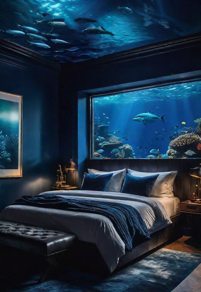 32 bezaubernde launische Schlafzimmerinspirationen 18 16. Deep Blue Ocean Abyss: Setzen Sie die Stimmung-0