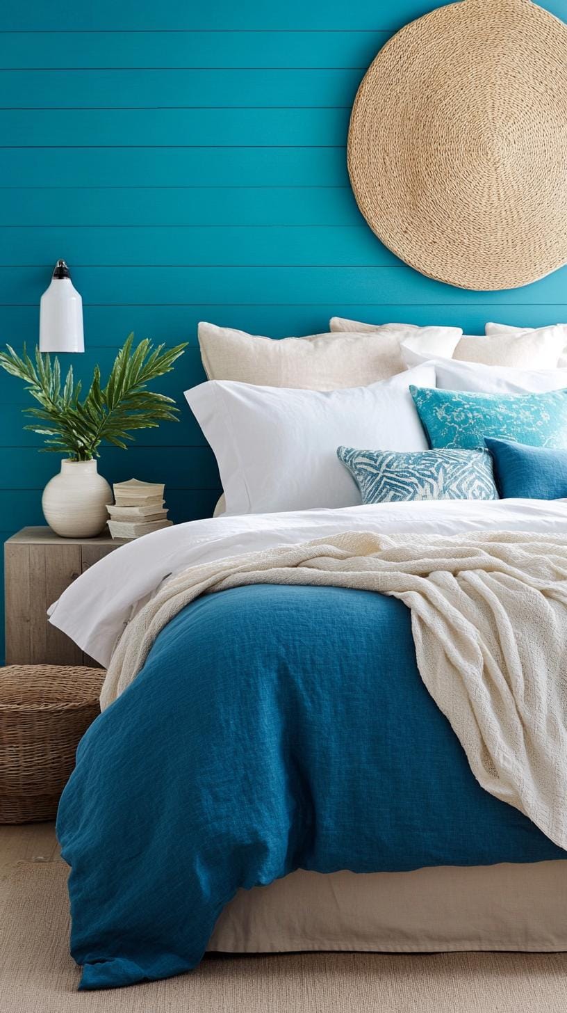 21 Best Blue Boho bedroom ideas to inspire you 9 2. Denim Daybreak: Soft a robust denim blue with soft creams and turquoise by layered textiles-2