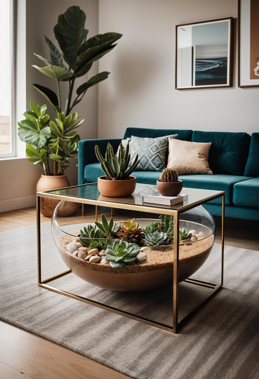 45 Chic & Modern Boho Living Room Ideas To Copy 38 16. Desert Terrarium Coffee Table Design-0