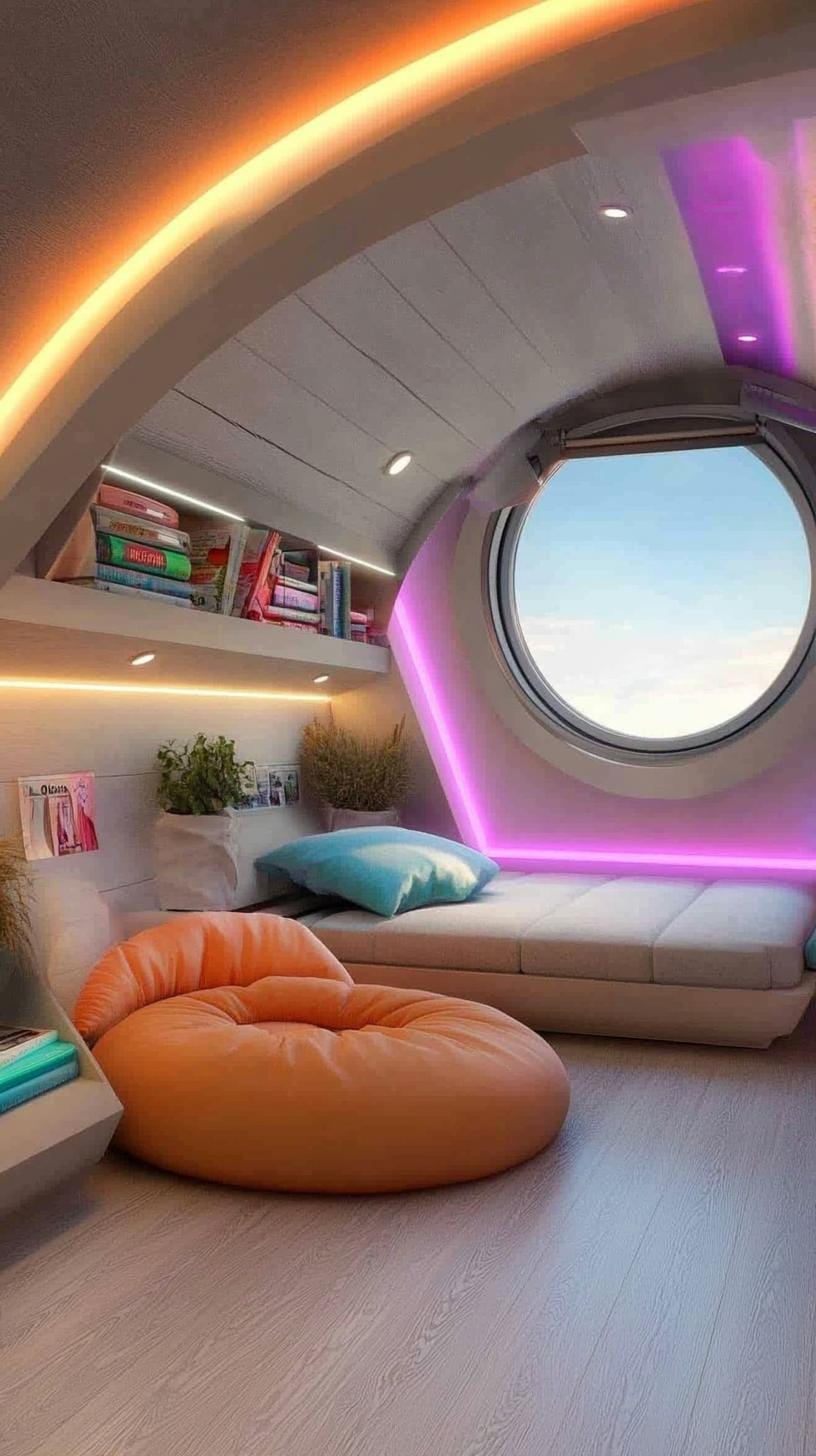 21 sweet attic bedroom ideas that you will love 37 11. Design a teenage space with an attic bed, bean bags and an energetic range of neon-color-2