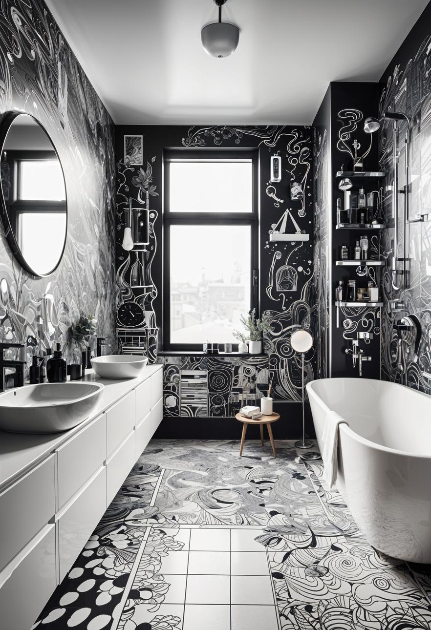 19 breathtaking black and white bathroom designs that inspire you 24 19. Doodle Art Wall Inspiration-0