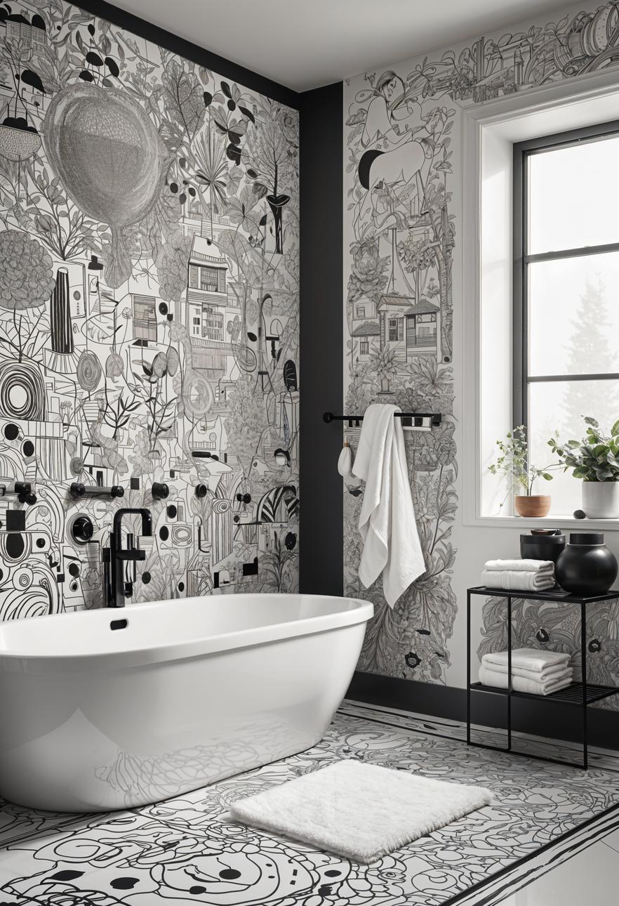 19 breathtaking black and white bathroom designs that inspire 25 19. Doodle Art Wall Inspiration-1