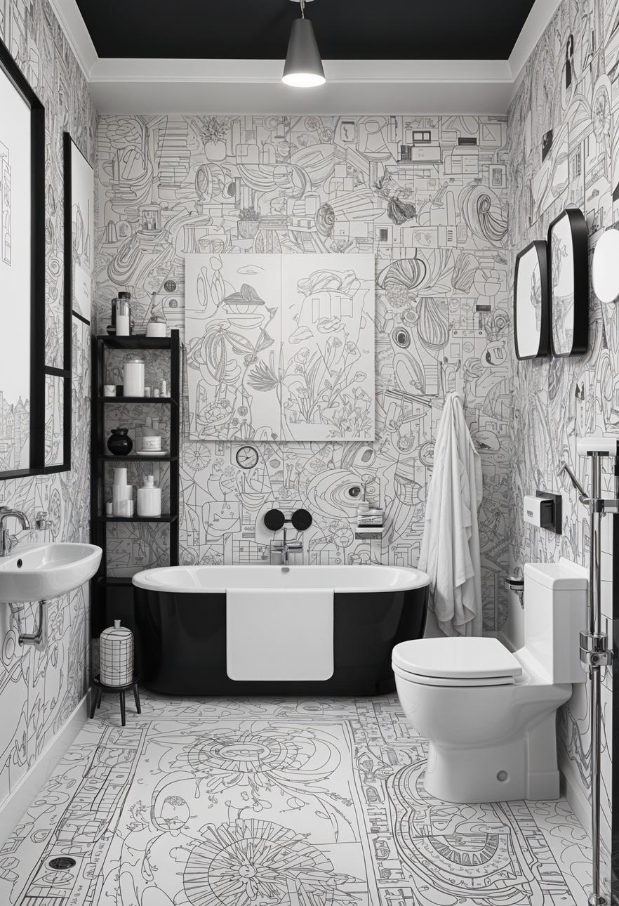 19 breathtaking black and white bathroom designs that inspire you 26 19. Doodle Art Wall Inspiration-2