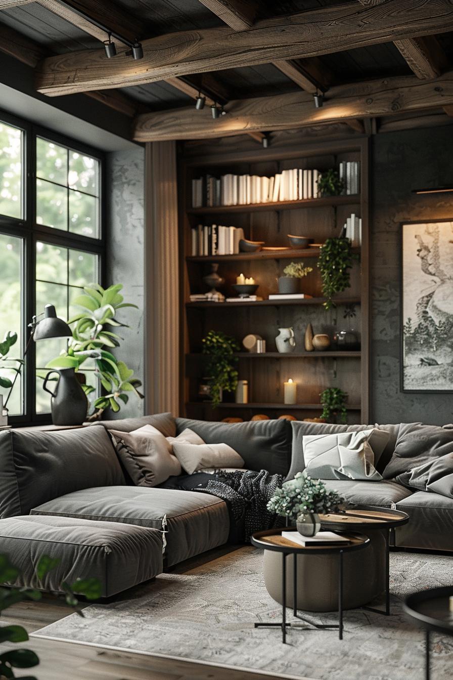 15 trendy, moody neutral living room designs to inspire 8 8 4. Dramatic black ceiling beam-0