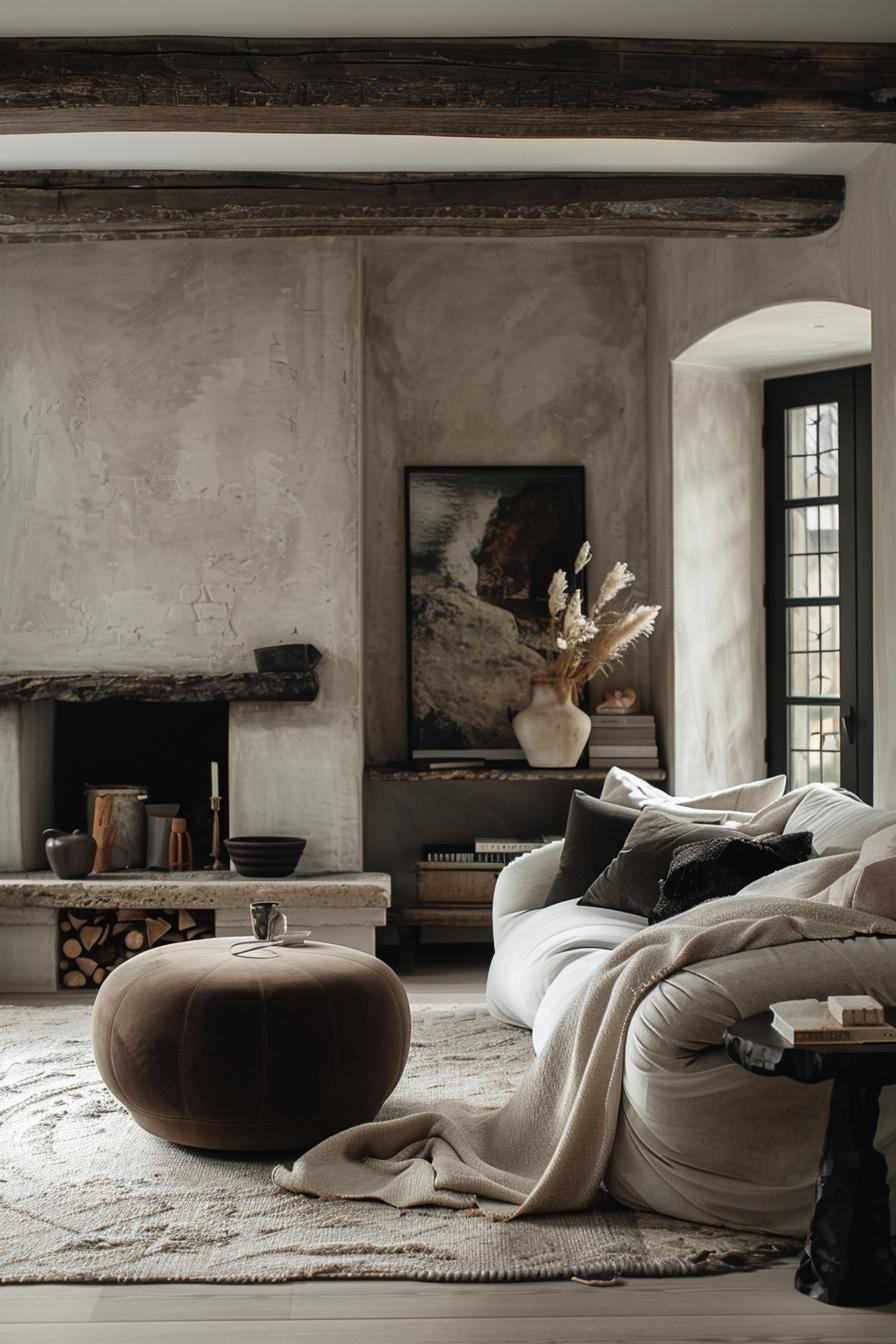 15 trendy, moody, neutral living room designs to inspire 9 9 4. Dramatic black ceiling beam-1