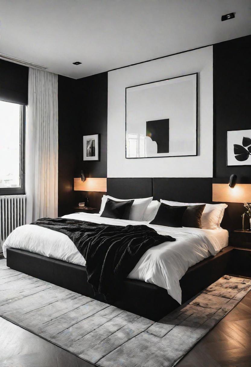 45 Black and White Bedroom Ideas for Timeless Elegance 6 4. Dramatic Contrast Walls-0