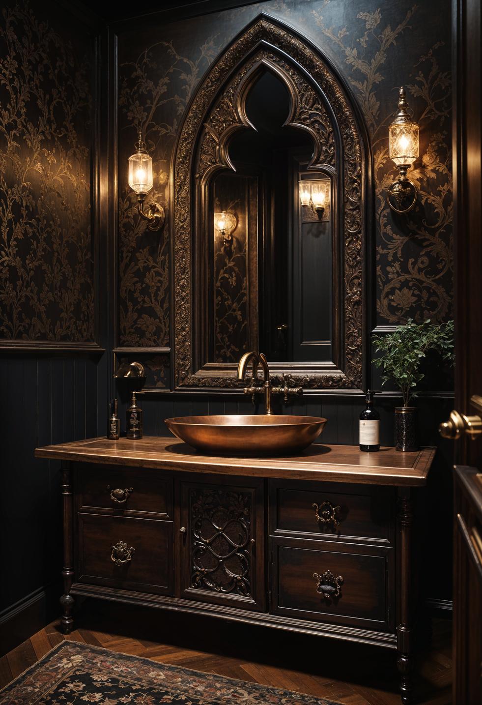 15 beautiful bathroom designs to improve your space 31 12. Dramatic Gothic revival vanity design-2