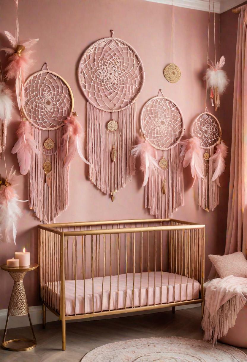 19 Dreamy Pink Boho Kindergarten Ideas: A mixture of warmth, moody and chic Bohemian Style 4 2. Dream catcher for pink nurry-0