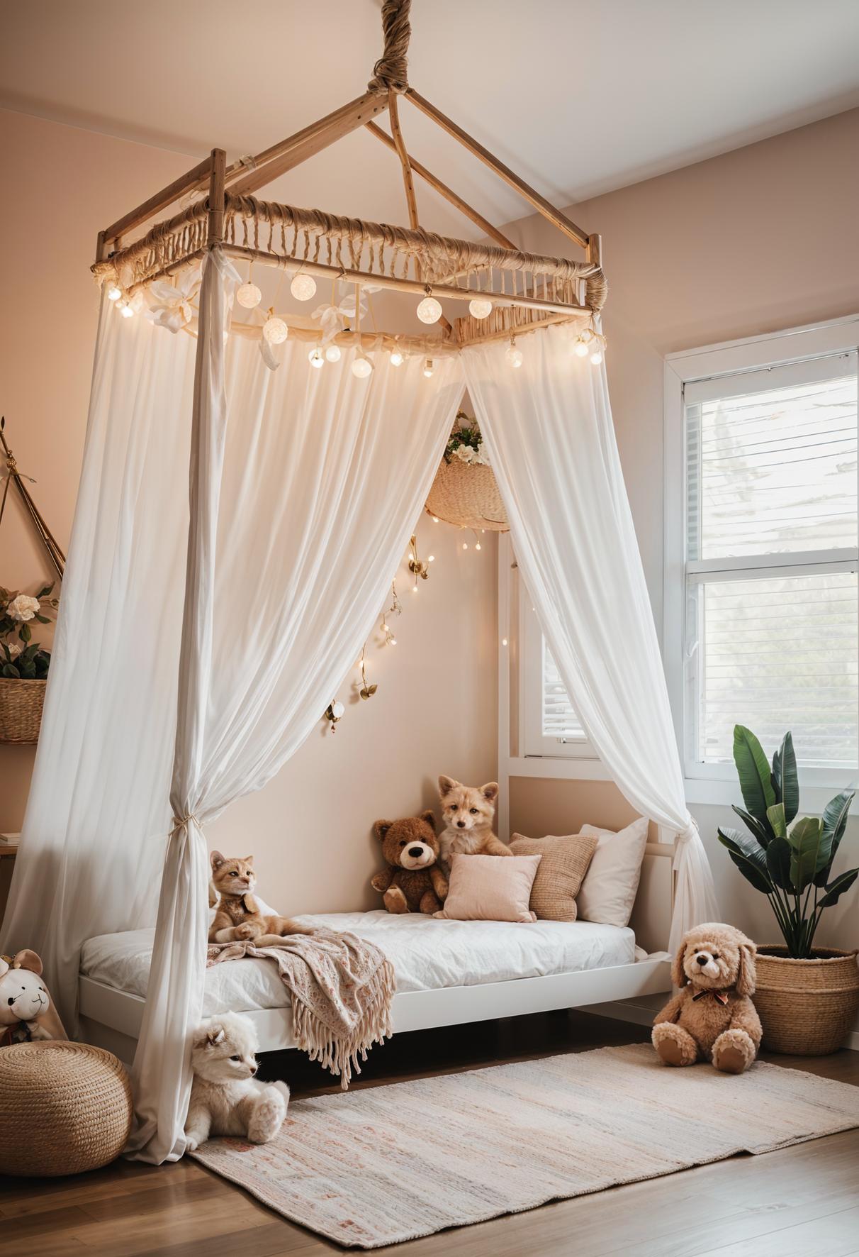 29 wunderschöne neutrale Boho -Schlafzimmer: verträumte und entspannende Räume 46 21. Dreamy Boho Kids 'Playroom-1