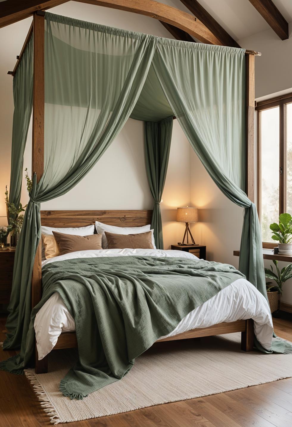39 Dreamy Bedroom Decor Ideas (New) 3 1. Dreamy Sage Green Canopy Bedroom-0