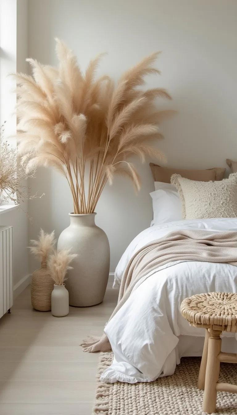 23 Modern Boho bedroom ideas that you will love immediately 25 8. Dried pampas grass in the large floor vase-0