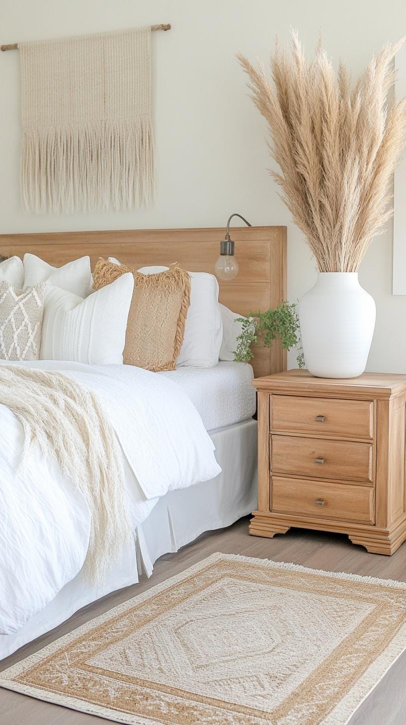 23 Modern Boho bedroom ideas that you love immediately 26 8. Dried pampas grass in the large floor vase-1