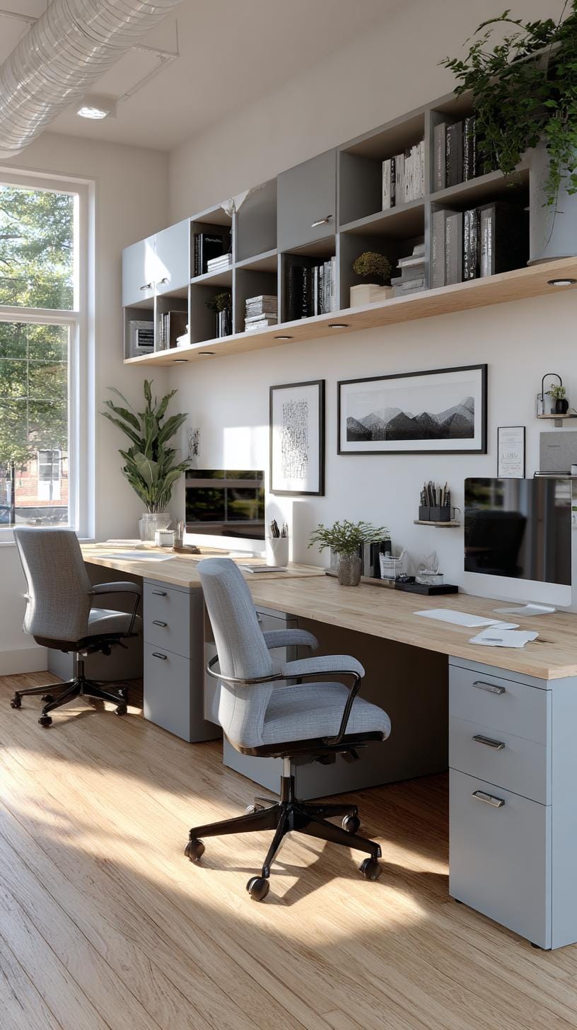 31 Home Office Ideas to Upgrade Your Work From Home Setup 36 12. Dual workspace for shared office functionality-1