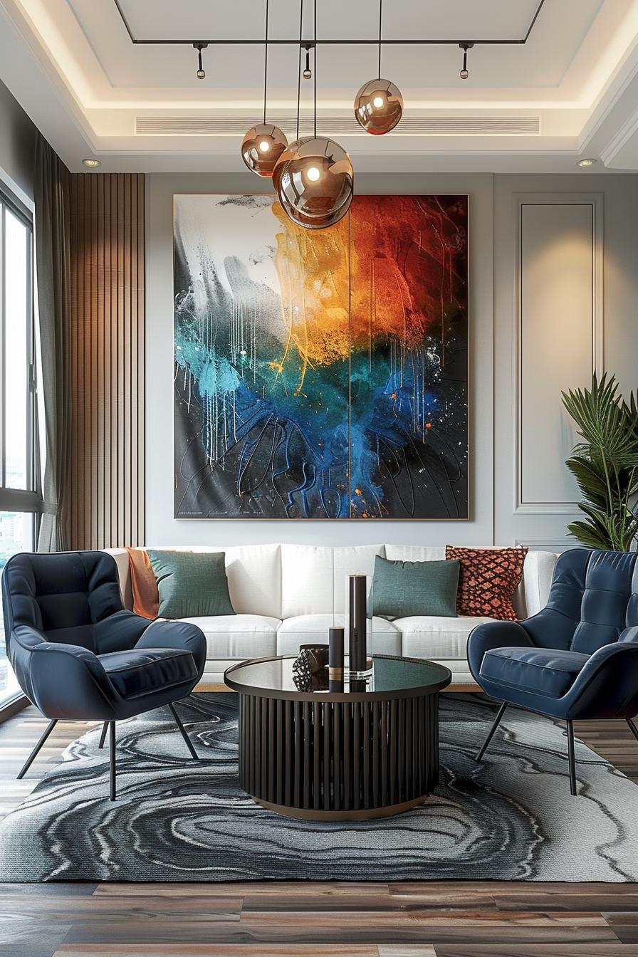 18 colorful in the middle of the century modern living room design 16 5. Dynamic colorful wall art installation-1