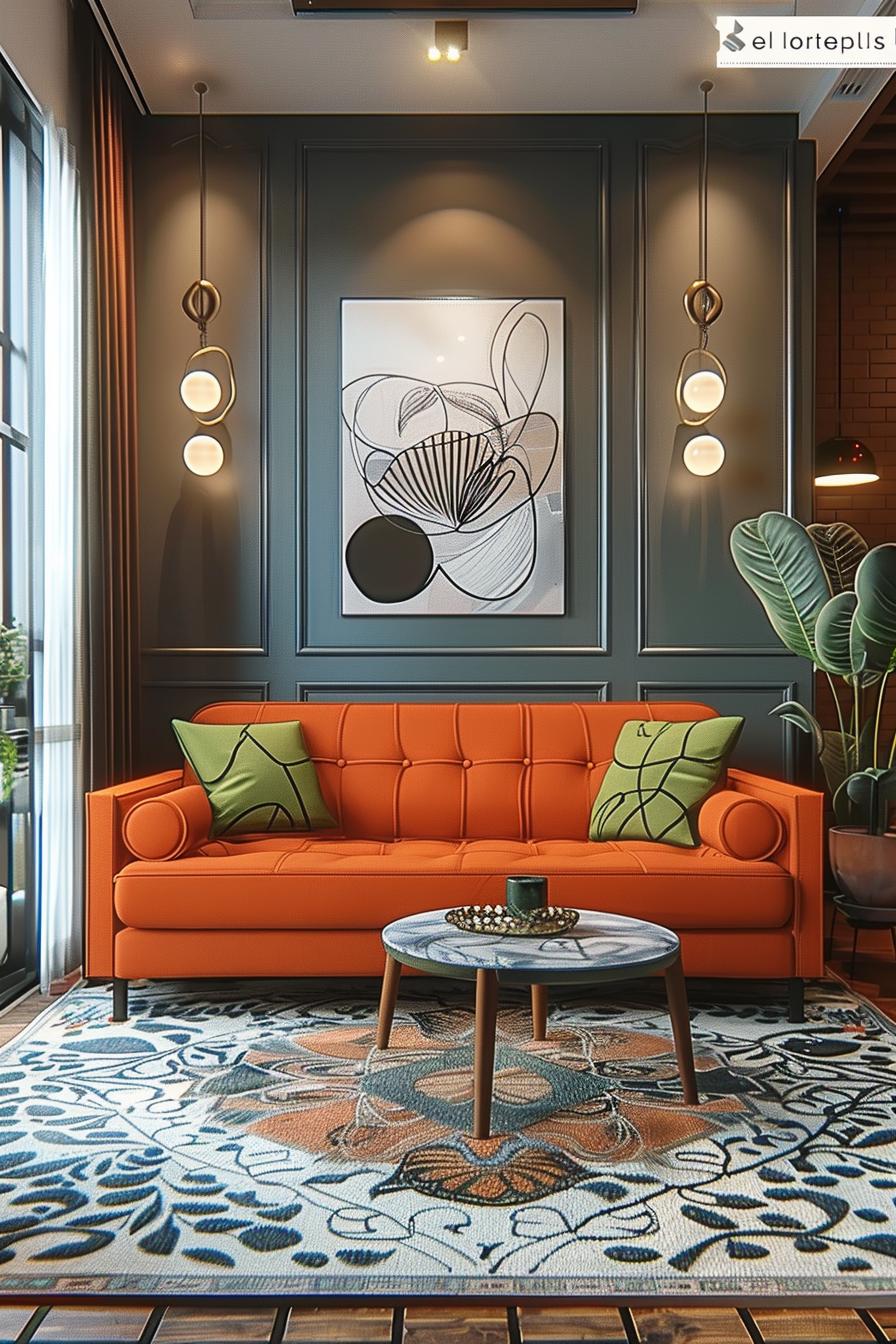 18 colorful in the middle of the century modern living room design 17 5. Dynamic colorful wall art installation-2