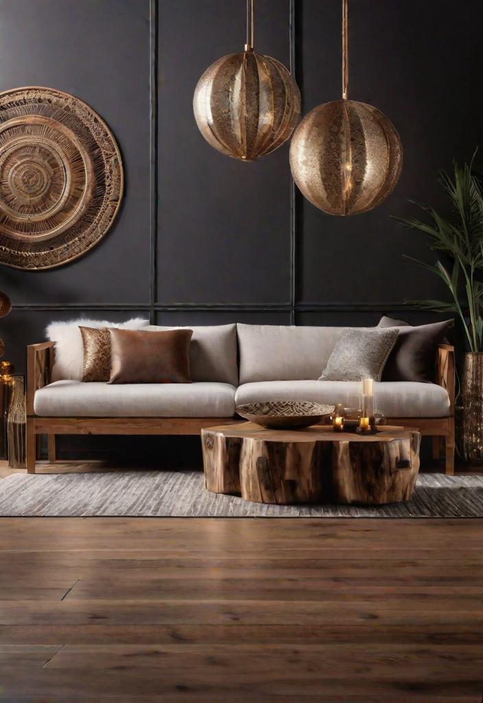 21 Inspirational Boho Living Room Ideas for 2024 15 12. Earthy elegance: wood and metal-0