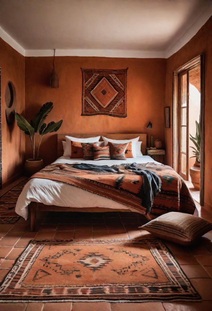 36 Earthy Bedroom Ideas for a Serene Space 27 14. Earthy Flooring and Tribal Rugs-0