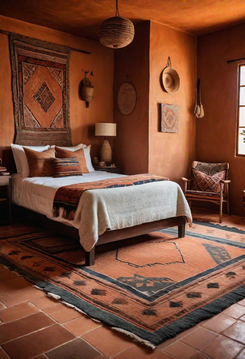 36 Earthy Bedroom Ideas for a Serene Space 28 14. Earthy Flooring and Tribal Rugs-1