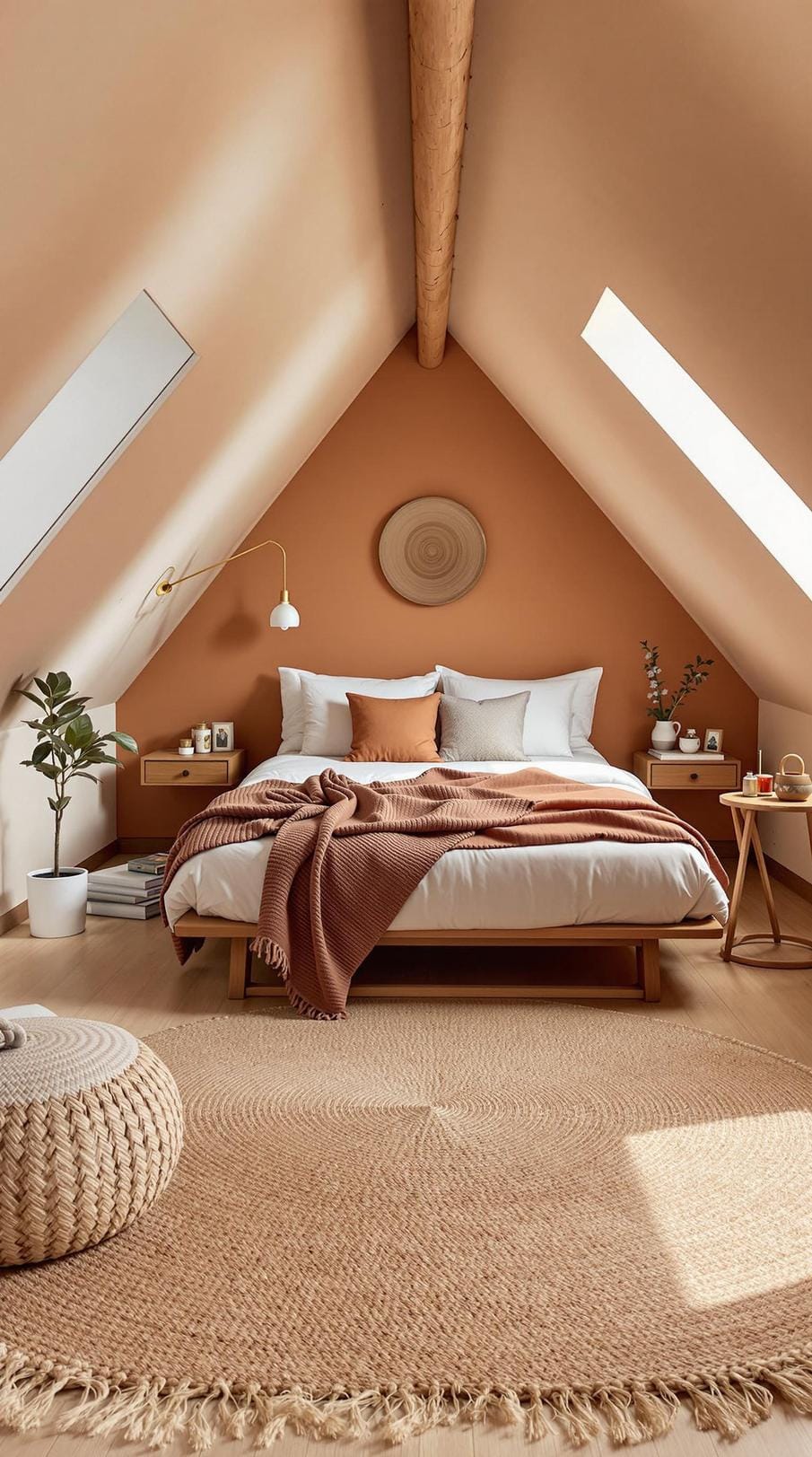 20 super cozy small attic -bedroom ideas to explore today 53 53 17. Earthy organic comfort with warm tone tones and woven natural fiber carpets-1