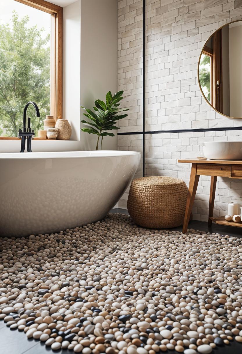 27 Dreamy Boho Bathroom Inspirations for Your Home Makeover 23 13. Earthy Pebble Stone Bathroom Floor-0