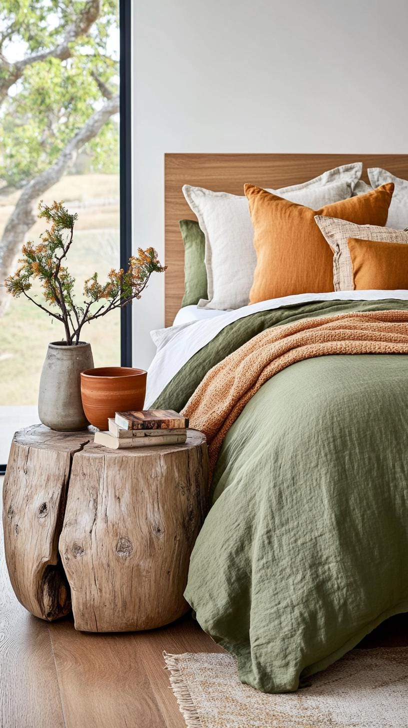 20 moody green bedroom ideas for a cozy retreat 18 5. Earth's withdrawal: Use olive green textiles with clay pots and woven textures for an organic feeling-2