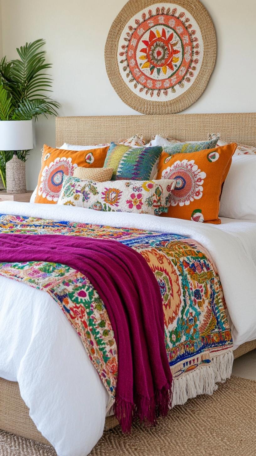 21 colorful boho bedroom ideas for a bizarre hippie atmosphere 3 1. Earthy tones meet rainbow: integrate lush greens, deep blue and magenta eruptions in textiles and wall containers-0