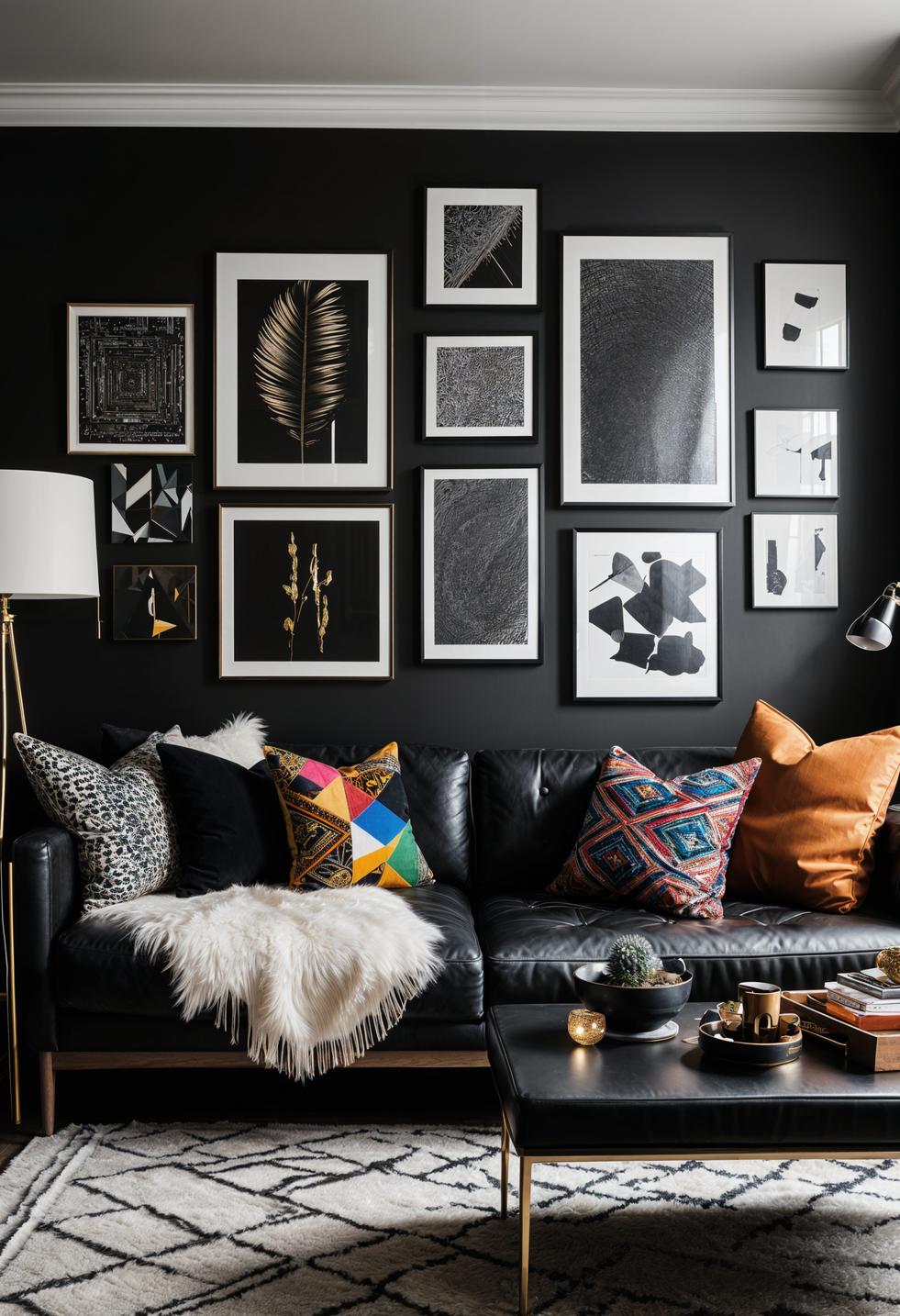 35 Gorgeous Dark Boho Living Room Inspirations 18 11. Eclectic Boho Art Wall-0